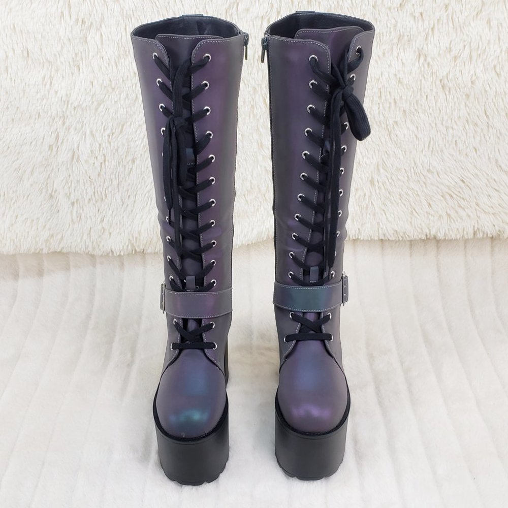 Reflective Lace Up Platform Knee Boots Cyber Punk Festival_9